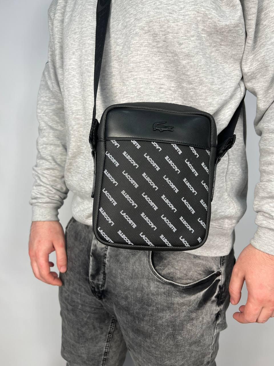 Чоловіча сумка Lacoste лакосту нейлон через плече ділова сумка чорна на щодень Мінісумка планшет, фото 1