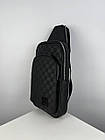 Чоловіча сумка слінг Луї Вітон Нагрудна туристична Louis Vuitton шкіряна через плече Ділова сумка чорна, фото 7