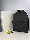 Молодіжний шкіряний рюкзак Louis Vuitton чоловічий для ноутбука практичний чорний луї вітон в шахматку, фото 7
