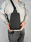 Чоловіча сумка-слінг-луї вінон Нагрудна туристична Louis Vuitton шкіряна через плече ділова сумка чорна, фото 2