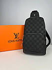 Чоловіча сумка-слінг-луї вінон Нагрудна туристична Louis Vuitton шкіряна через плече ділова сумка чорна, фото 6