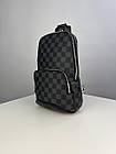 Чоловіча сумка слінг Луї Вітон Нагрудна туристична Louis Vuitton шкіряна через плече Ділова сумка чорна, фото 5