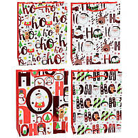 Подарунковий пакет новорічний "Ho-ho-ho" кольоровий асорті  S 18x23x8см (12 шт.)