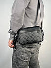 Класична чоловіча сумка через плече Coach шкіряна чорна з сірим ділова крос боді коуч, фото 3