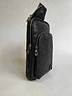 Чоловіча сумка слінг Луї Вітон Нагрудна туристична Louis Vuitton шкіряна через плече Ділова сумка чорна, фото 5