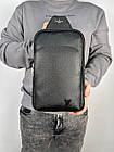 Чоловіча сумка слінг Луї Вітон Нагрудна туристична Louis Vuitton шкіряна через плече Ділова сумка чорна, фото 6