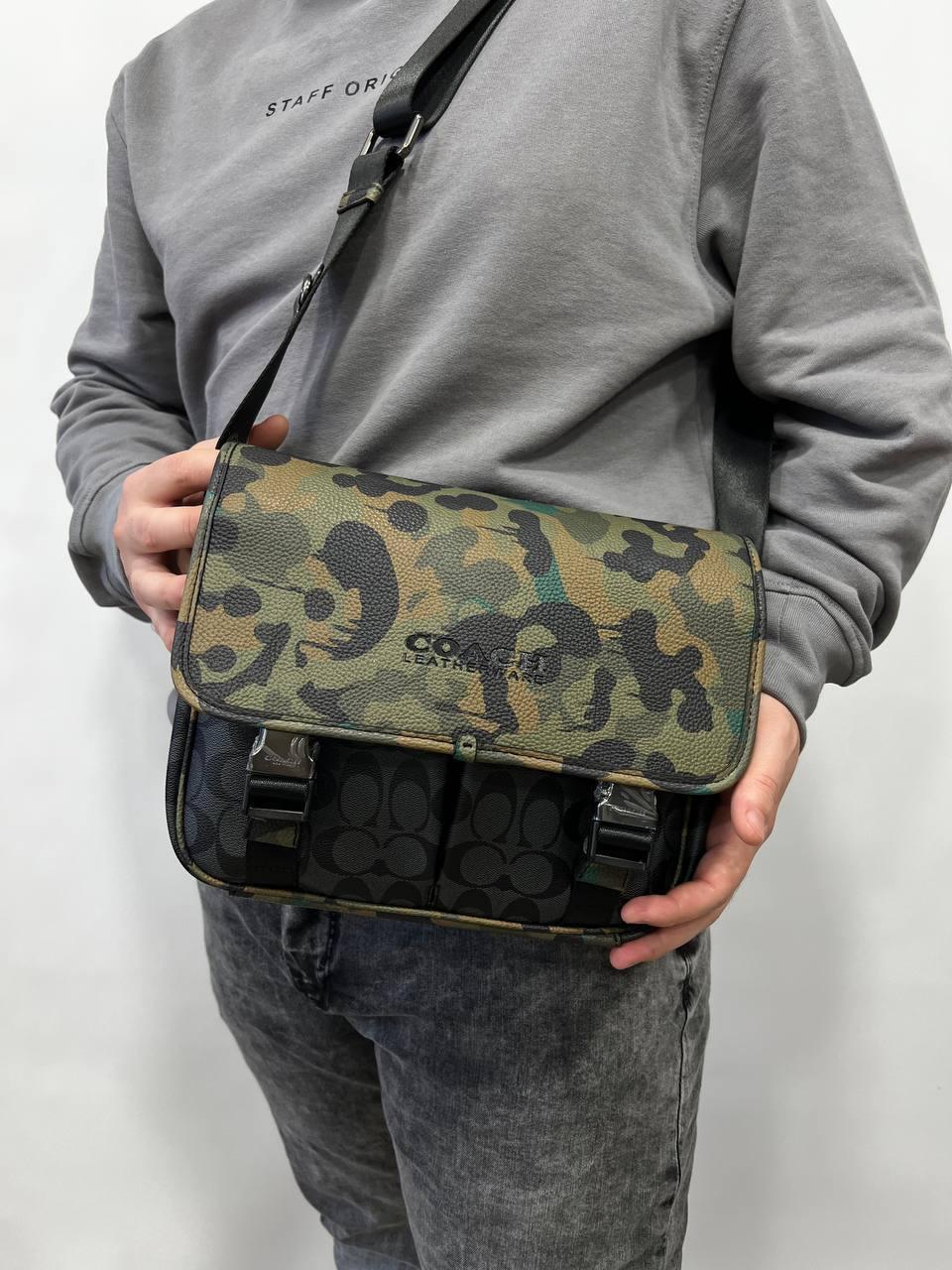 Чоловіча сумка через плече класична щоденна Coach шкіряна через плече хакі ділова сумка, фото 1