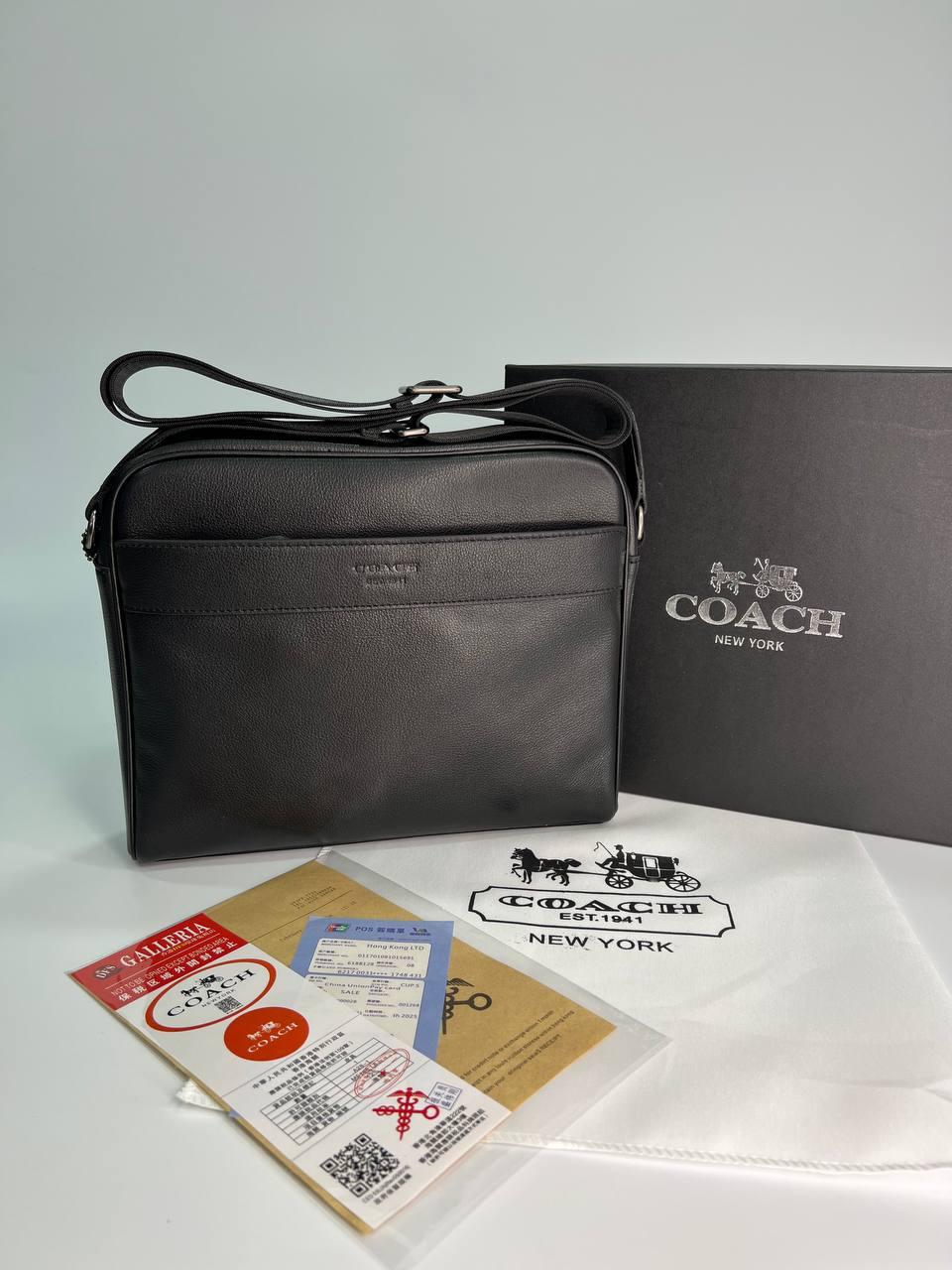 Чоловіча сумка через плече класична щоденна Coach шкіряна через плече сіра ділова сумка, фото 1