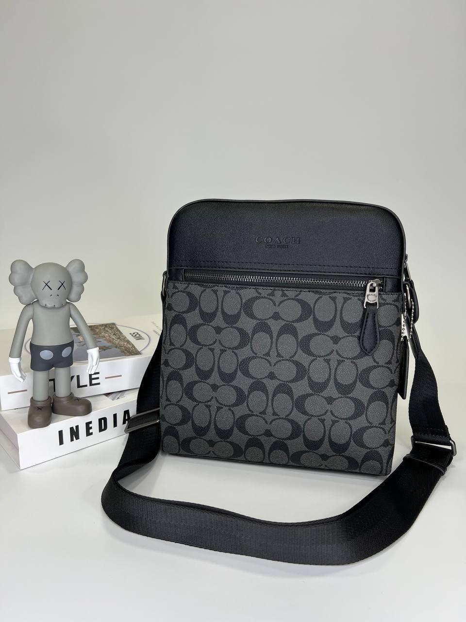 Чоловіча сумка через плече класична щоденна Coach шкіряна через плече сіра ділова сумка, фото 1