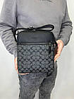 Чоловіча сумка через плече класична щоденна Coach шкіряна через плече сіра ділова сумка, фото 7