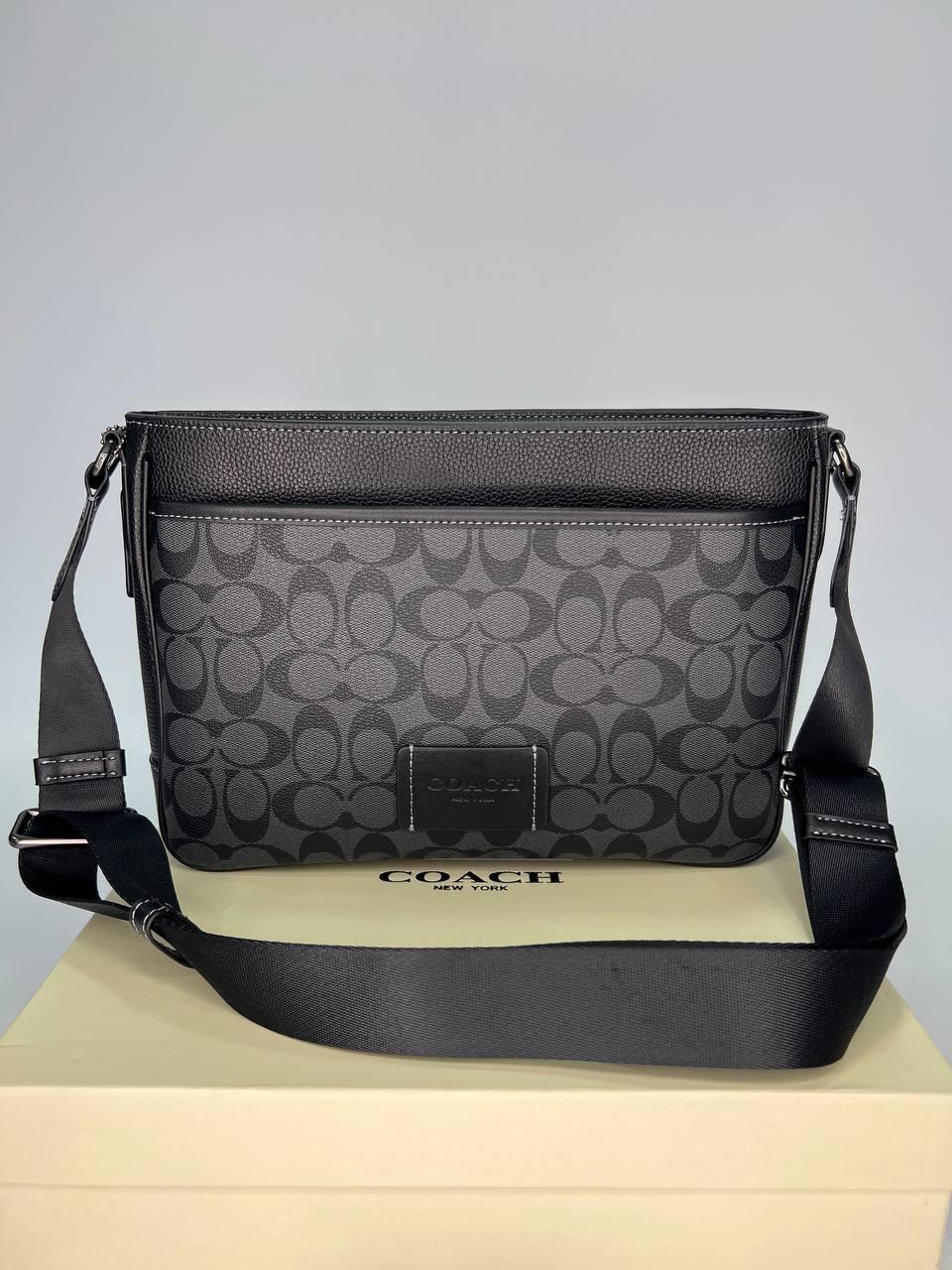 Чоловіча сумка через плече класична щоденна Coach шкіряна через плече сіра ділова сумка, фото 1