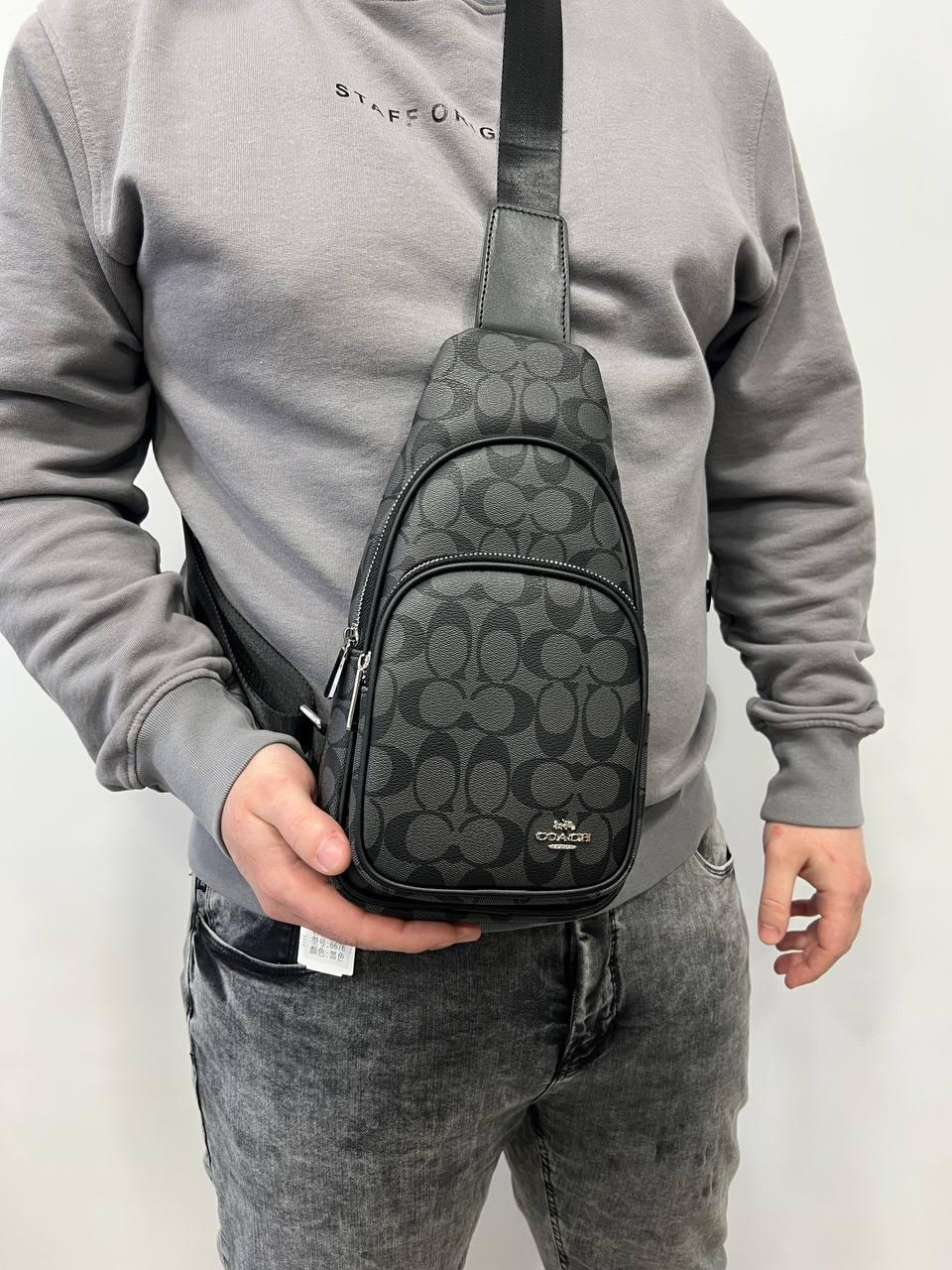 Чоловіча сумка через плече класична щоденна Coach шкіряна через плече сіра ділова сумка, фото 1