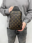 Чоловіча сумка слінг Луї Вітон Нагрудна туристична Louis Vuitton шкіряна через плече Ділова сумка коричнева, фото 8