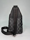 Чоловіча сумка слінг Луї Вітон Нагрудна туристична Louis Vuitton шкіряна через плече Ділова сумка чорна, фото 3