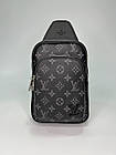 Чоловіча сумка слінг Луї Вітон Нагрудна туристична Louis Vuitton шкіряна через плече Ділова сумка чорна, фото 5