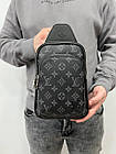 Чоловіча сумка слінг Луї Вітон Нагрудна туристична Louis Vuitton шкіряна через плече Ділова сумка чорна, фото 8