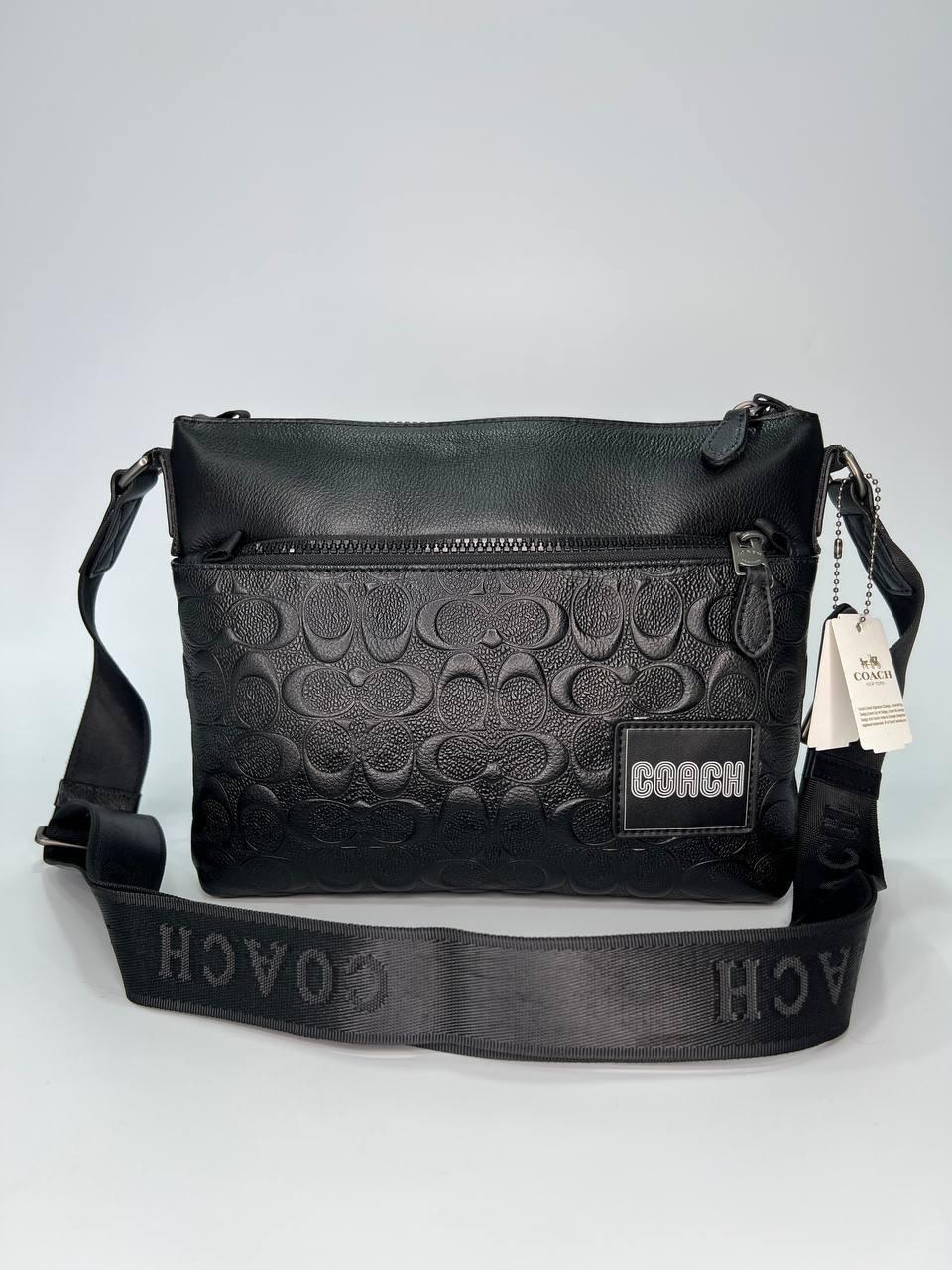 Чоловіча сумка через плече класична щоденна Coach шкіряна через плече сіра ділова сумка, фото 1