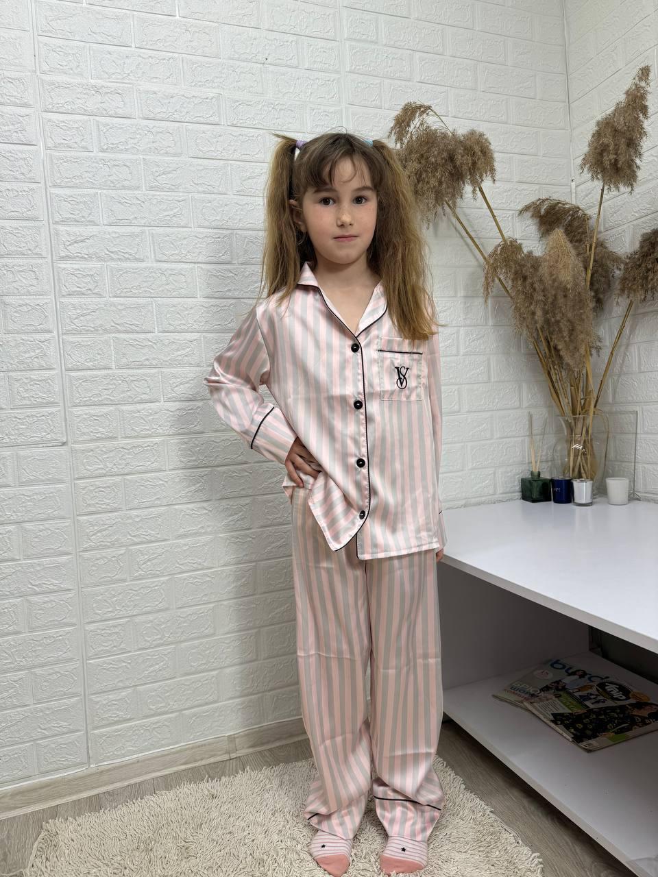Стильна дитяча шовкова піжама рубашка штани у полоску, фото 1