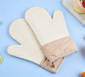 Силіконові термостійкі рукавички-прихватки 2 шт для гарячого молочно-бежеві