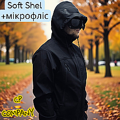Куртка вітровка CP Company з лінзами мікрофліс Крута чоловіча брендова парка чорна з капюшоном окулярами