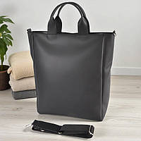 Велика жіноча сумка тоут через плече з екошкіри чорна сумка для документів із широким плечовим ременем