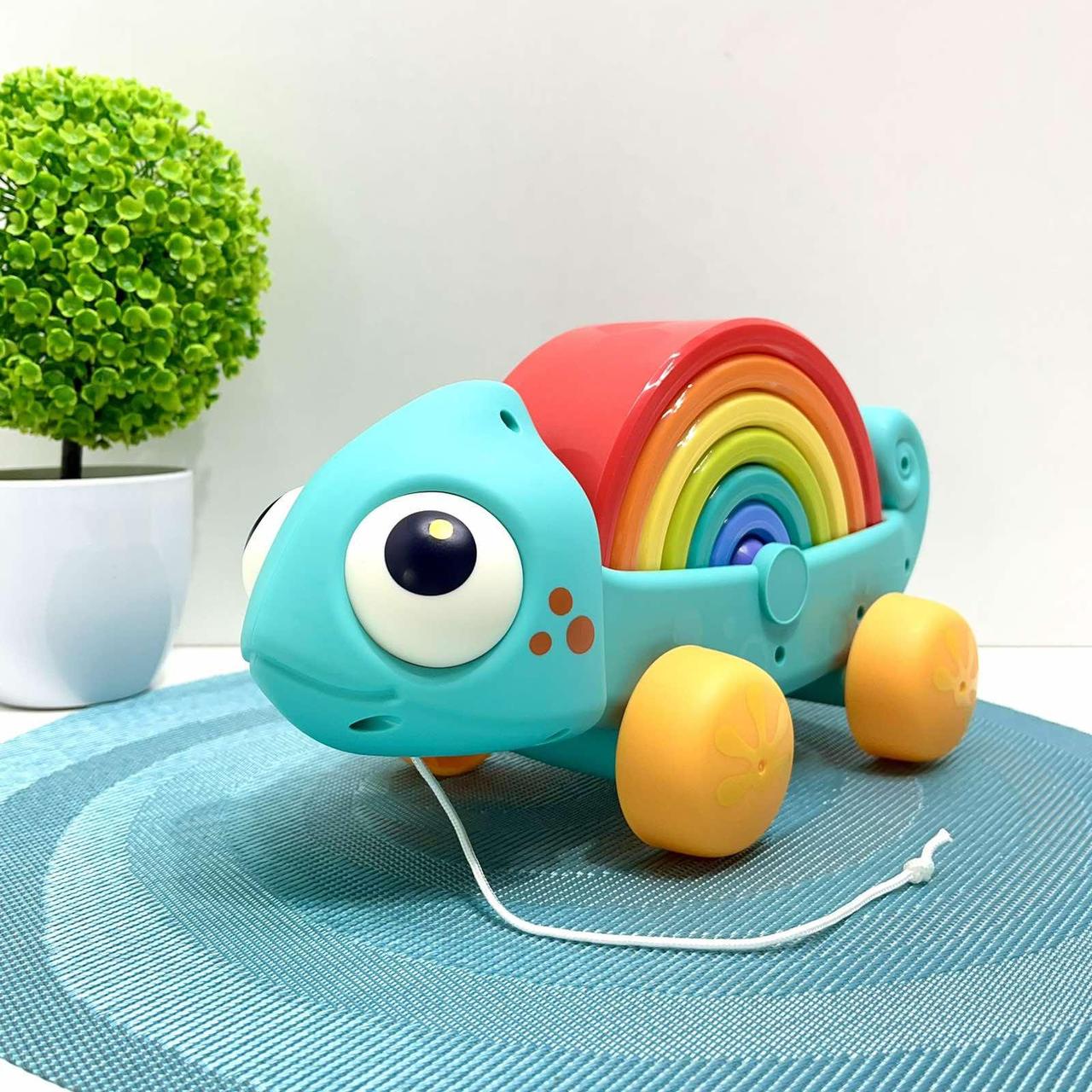 Каталка HA795700 (18шт) 28см, хамелеон, пірамідка-конструктор, на шнурку, в кор-ці, 29-13,5-13,5см, фото 1