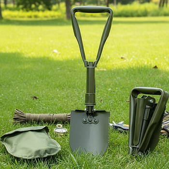 Туристична лопата складана в чохлі, 46 см, Зелений / Саперна лопата / Багатофункціональна лопата / Міні лопата