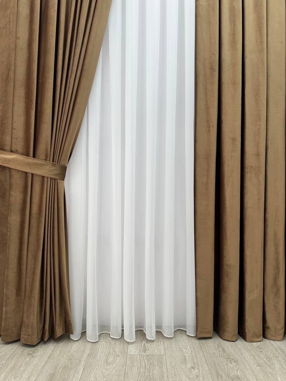 Оксамитові(велюрові) однотонні штори турецької якості. Колір: світло-коричневий, фото 1