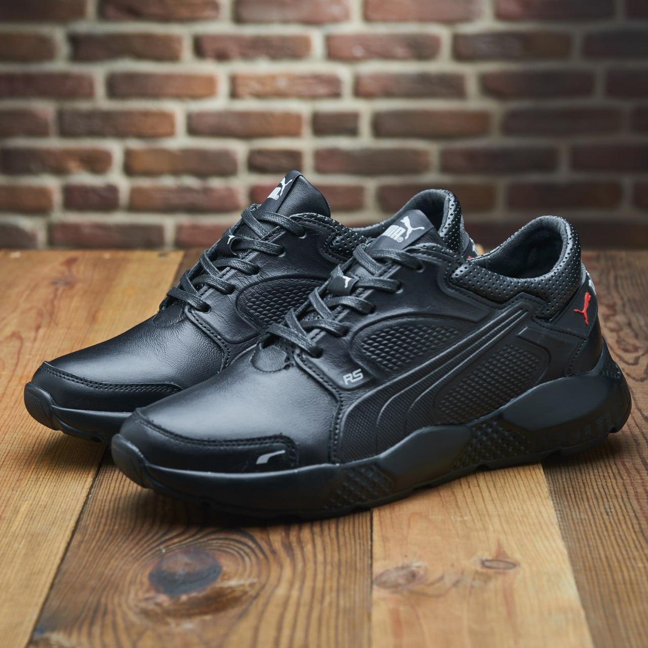 Чоловічі шкіряні кросівки (натуральна шкіра) чорні демісезонні для чоловіків на весну осінь, розміри 40-45, фото 1