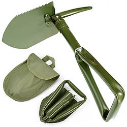 Лопата туристична 46 см, з чохлом, сталева, Зелений / Складна лопата / Туристична лопата / Лопата саперна