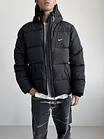 Чоловіча зимова чорна куртка Nike дута непромокальна, Теплий пуховик Найк чорного кольору на біопуху для чоловіків