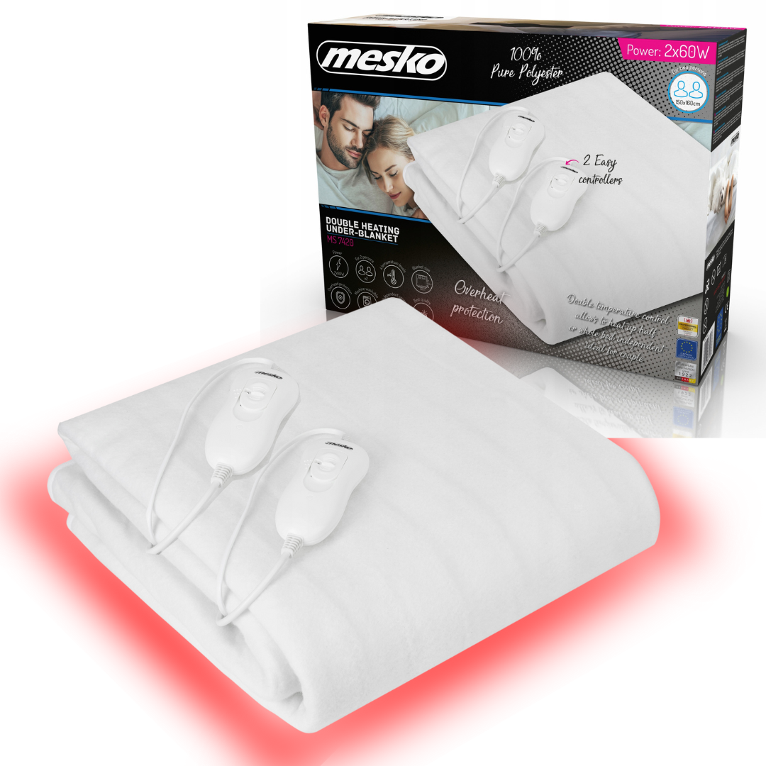 Електроковдра двоспальна 150х160см Mesko MS7420 з регулятором температури Електропростирадло з пультом і захистом від перегріву, фото 1