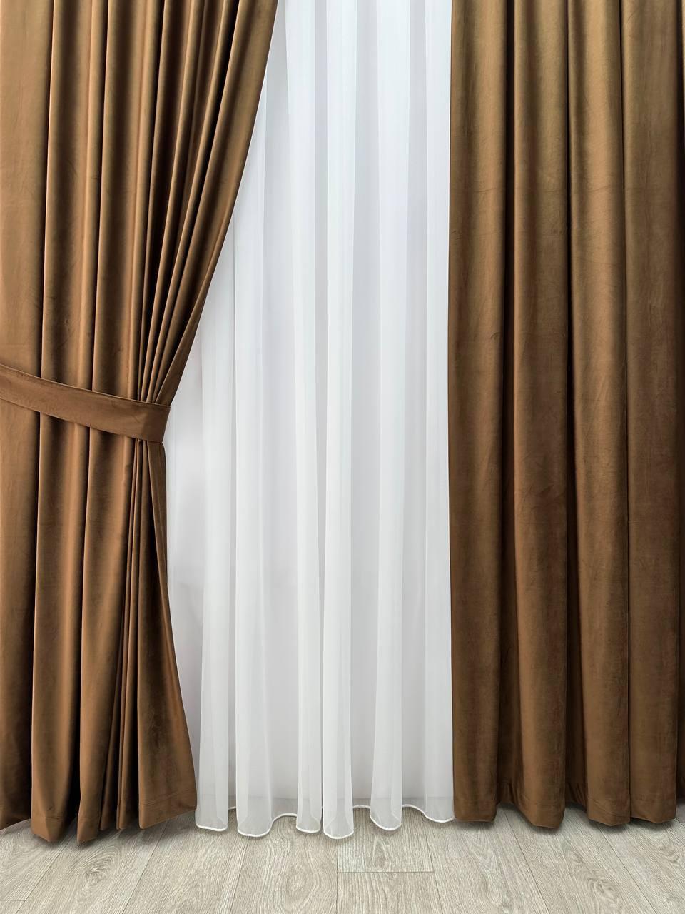 Оксамитові(велюрові) однотонні штори турецької якості. Колір: коричневий, фото 1