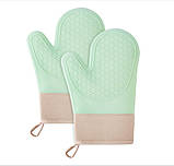 Силіконові термостійкі рукавички-прихватки 2 шт для гарячого м'ятні, фото 5