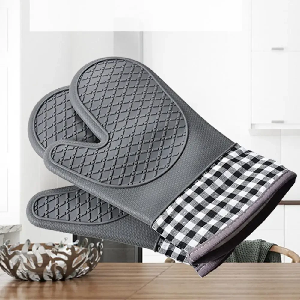 Силіконові термостійкі рукавички-прихватки 2 шт для гарячого сірі, фото 1