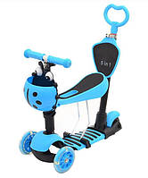 УЦІНКА Самокат дитячий беговел 5 в 1 iTrike JR 3-026-BL Сонечко з батьківською ручкою v572