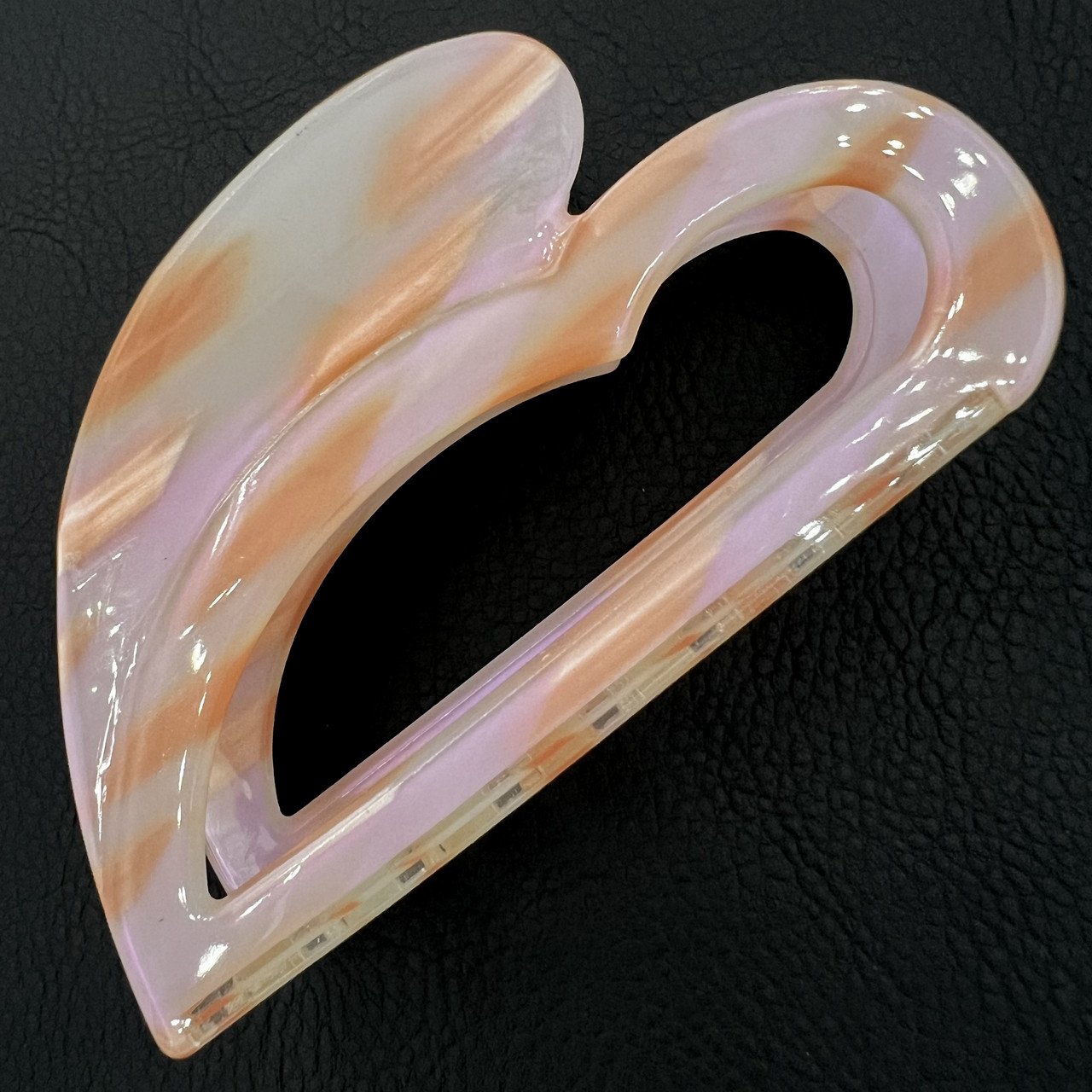 Краб для волосся пластик акрил міцний із персиковими візерунками рожевий перламутр розмір 5 см заввишки 10 см