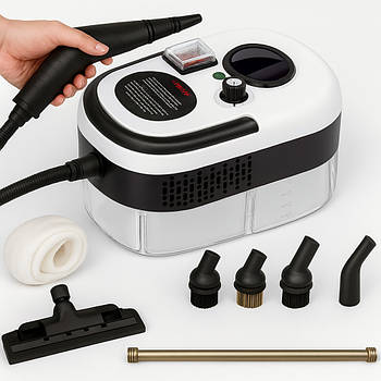 Портативний пароочисник для дому 2500Вт, 1200мл, 6 режимів + 7 насадок / Парогенератор для прибирання / Паровий очищувач