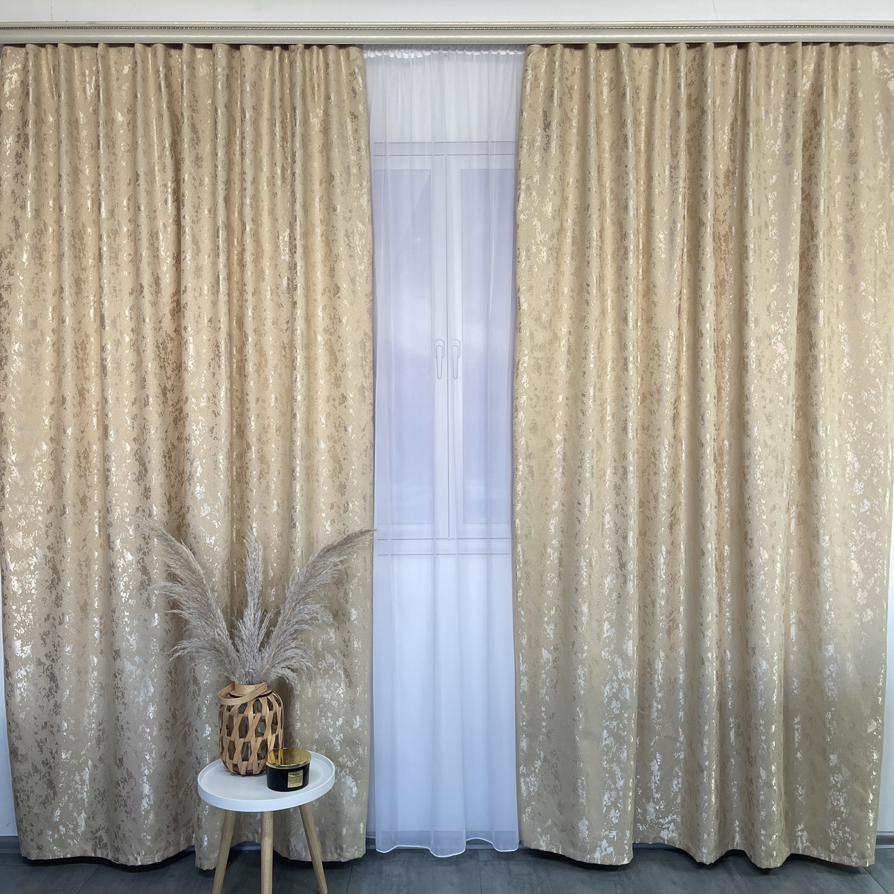 Штори однотонні готові Бежевий Мармур 200*270 см на тасьмі (SH-M19-1), фото 1