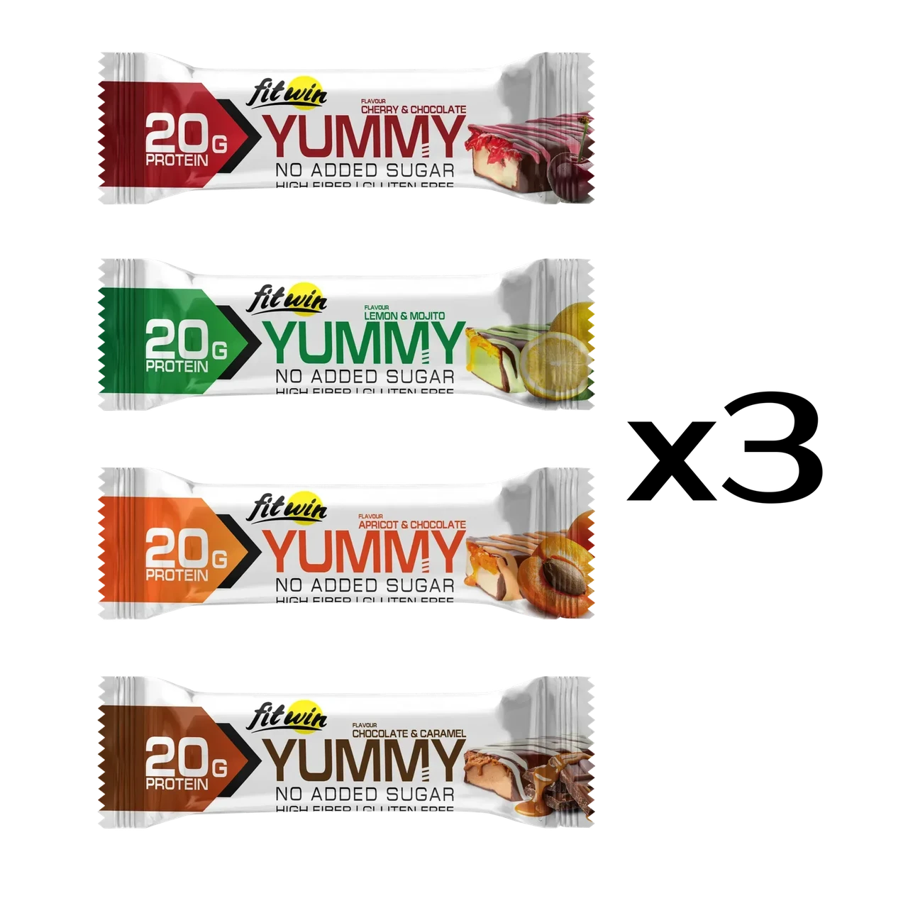 Протеїновий батончик FitWin Yummy без цукру 36% білка мікс бокс 12x55 г, фото 1