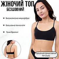 Жіночий топ, коротка маєчка, топик Giulia CAMI TOP RIB S/M Black-black безшовний на бретельках