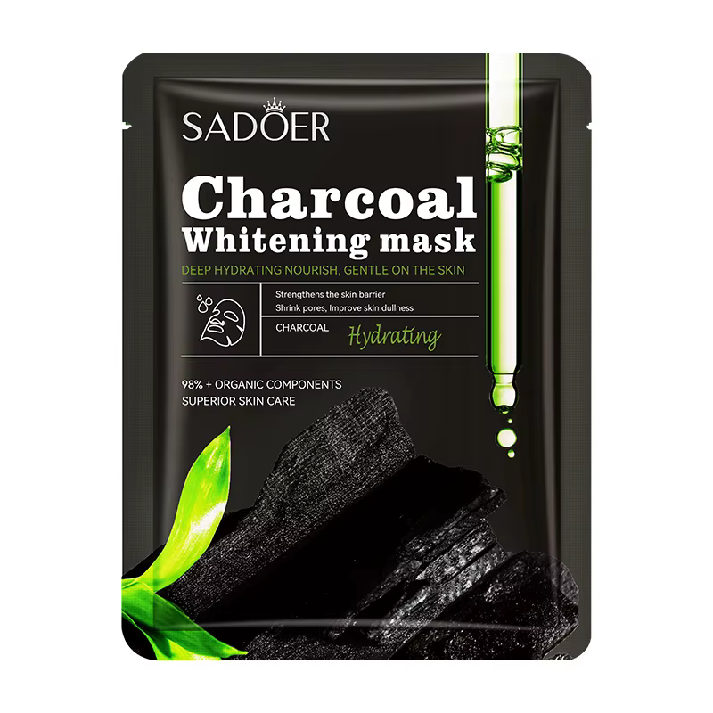 Тканинна чорна маска для обличчя SADOER Bamboo Charcoal очищуюча, зволожуюча, освітлююча 25 г