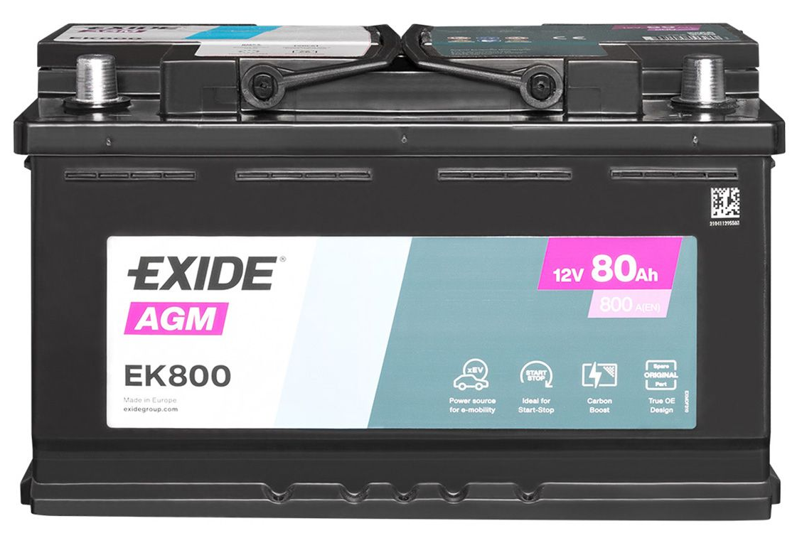 Акумулятор 80Аг 800А 12В R+ EXIDE EK800 Start-Stop AGM 6СТ-80, фото 1