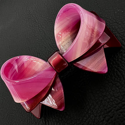Заколка автомат для волос элегантный бантик малинового цвета с перламутром длина 9 см высота 3 см, фото 1