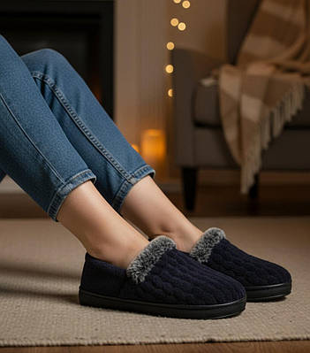 Капці жіночі з задніком сині фіоллетові з хутром теплі зимові домашні вуличні