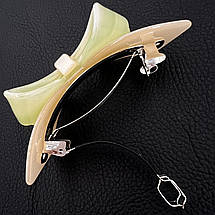 Шпилька автомат для волосся елегантний бантик синього блакитного кольору з перламутром довжина 9 см висота 3 см, фото 3