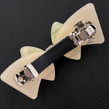 Шпилька автомат для волосся елегантний бантик коричневого кольору з перламутром довжина 9 см висота 3 см, фото 2