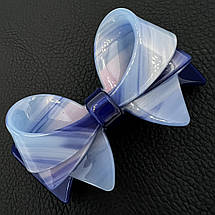 Шпилька автомат для волосся елегантний бантик синього блакитного кольору з перламутром довжина 9 см висота 3 см, фото 4
