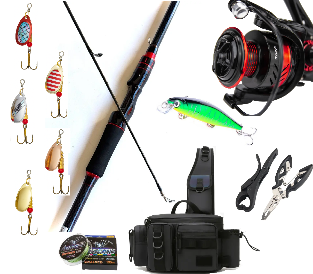 Готовий спінінговий набір "Хижак " Red Caiman 2.10 м 3-15 г повний комплект оснащення