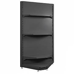 Внутрішній кутовий стелаж 1900х90, приставний стелаж торговий,  кутовий стелаж в магазин, металевий кутовий стелаж